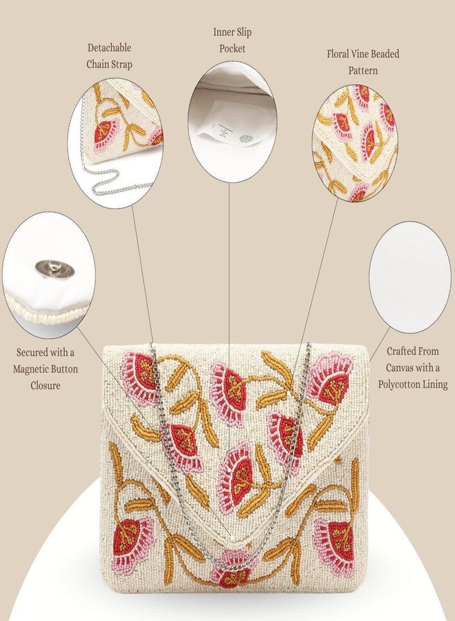 Anekaant Beaded Botanica Ivory Floral Embroidered Canvas Sling Bag | Perfect for Brunch & Day Outings - Image 4